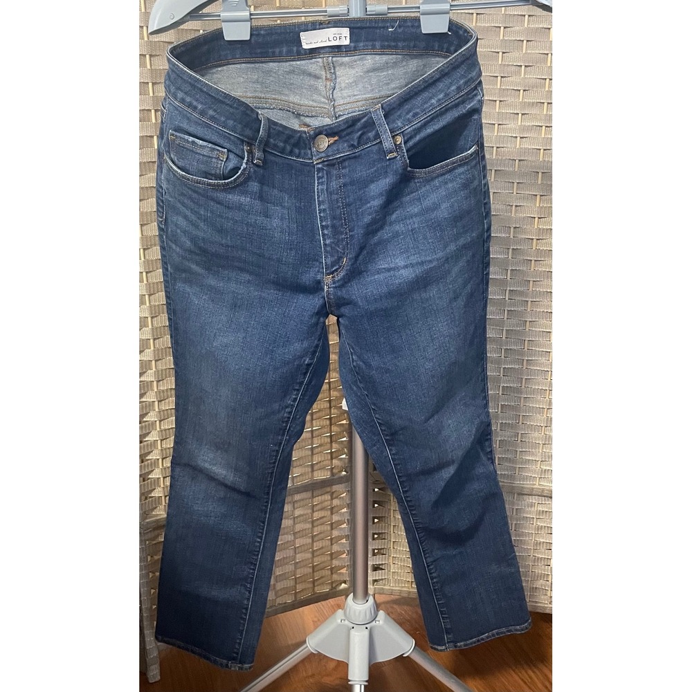Ann Taylor Loft Curvy Kick Crop Jeans Womens 8 29 Dark Wash Stretch Denim Blue